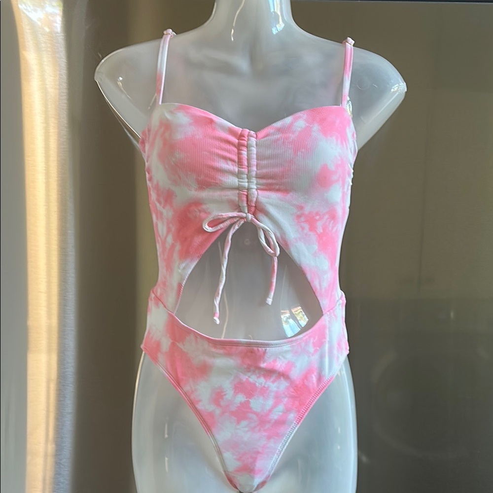 Xhilaration Pink and White Tie-Dye One Piece Swimsuit NWOT